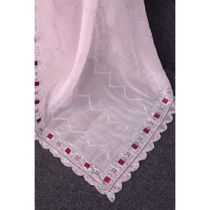 Light Pink Sequins Embroidered Chiffon Saree