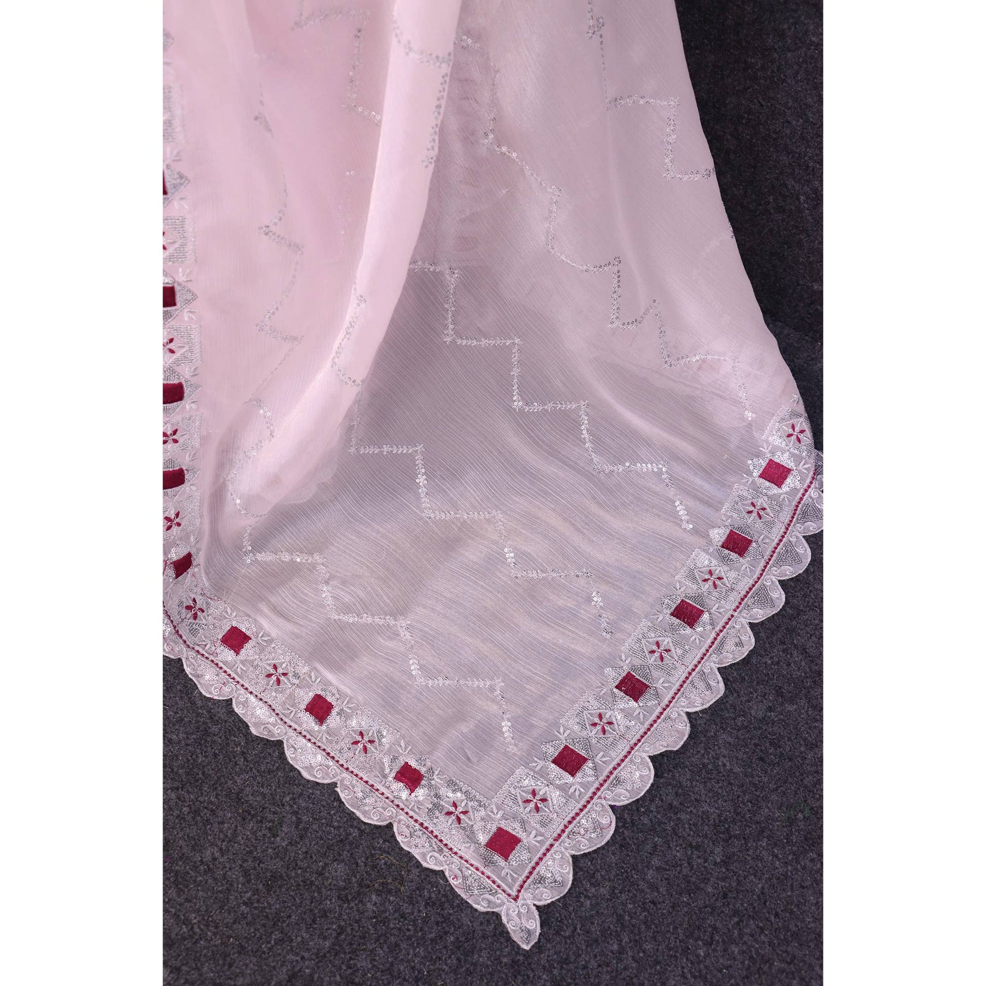 Light Pink Sequins Embroidered Chiffon Saree
