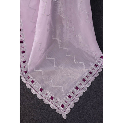 Light Purple Sequins Embroidered Chiffon Saree