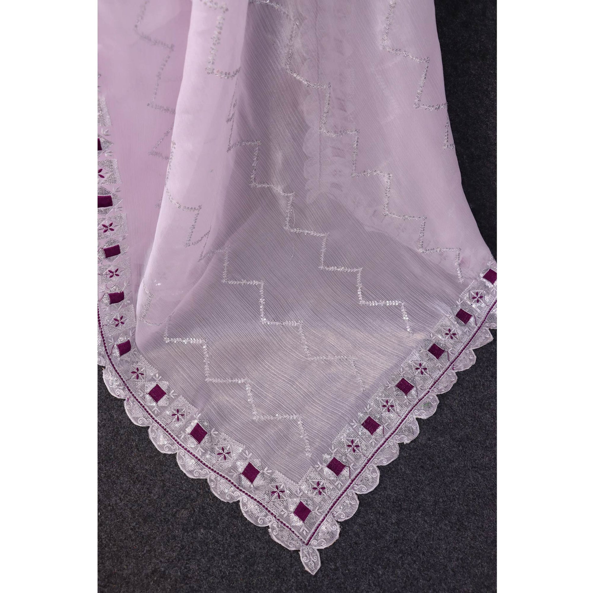 Light Purple Sequins Embroidered Chiffon Saree