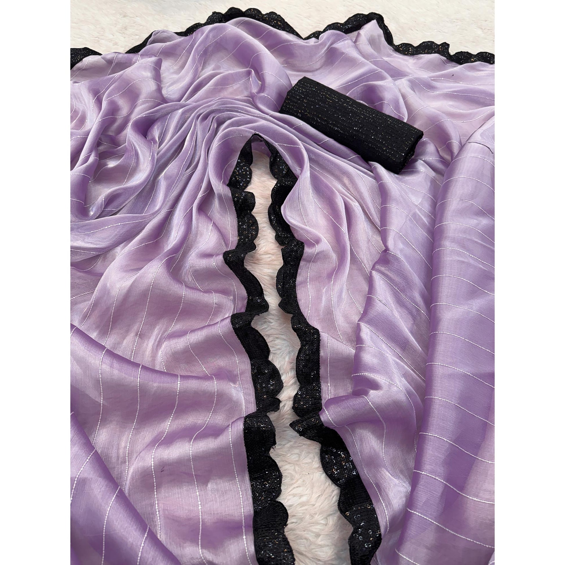 Lavender Sequins Embroidered Chiffon Saree