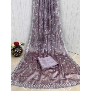 Dusty Mauve Sequins Embroidered Chiffon Saree
