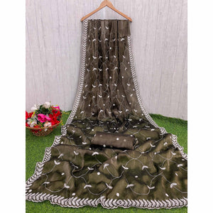 Mehendi Green Sequins Embroidered Chiffon Silk Saree