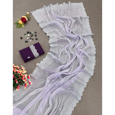 Lavender Sequins Embroidered Chiffon Saree