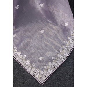 Lavender Sequins Embroidered Chiffon Silk Saree