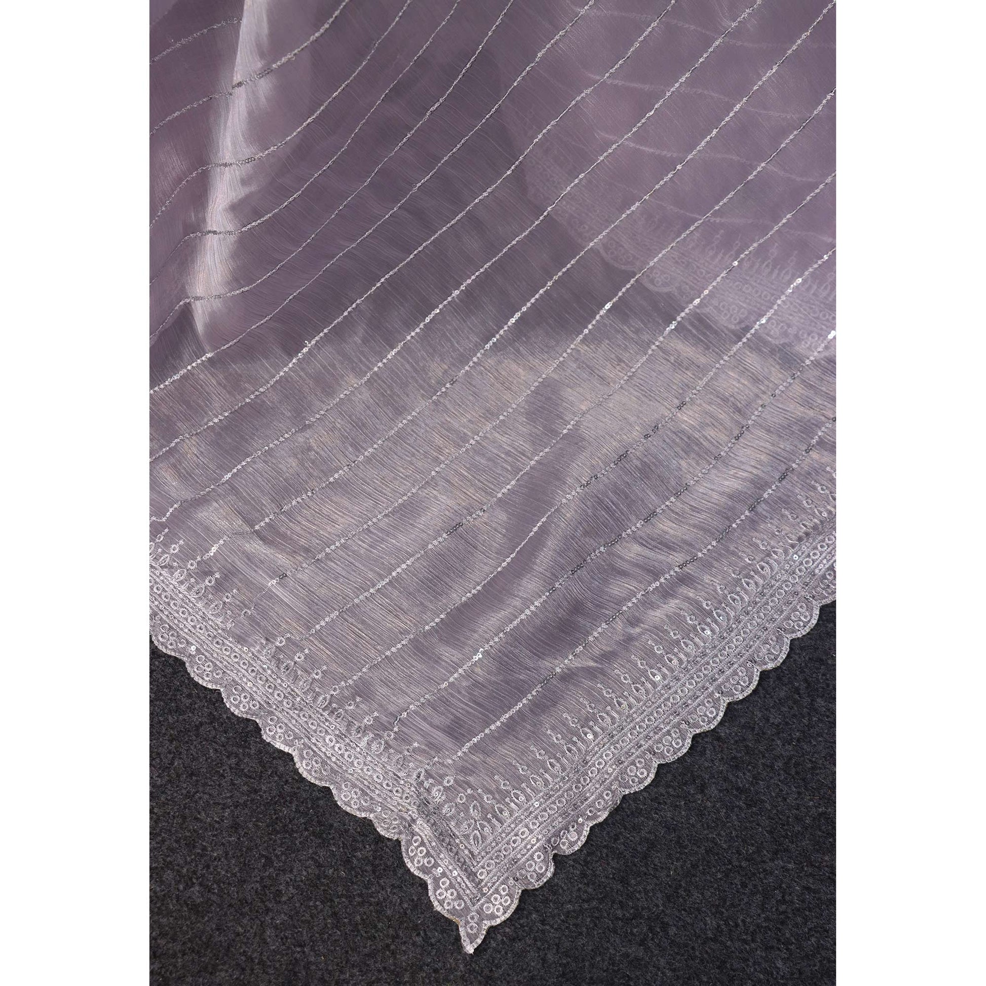 Lavender Sequins Embroidered Chiffon Silk Saree