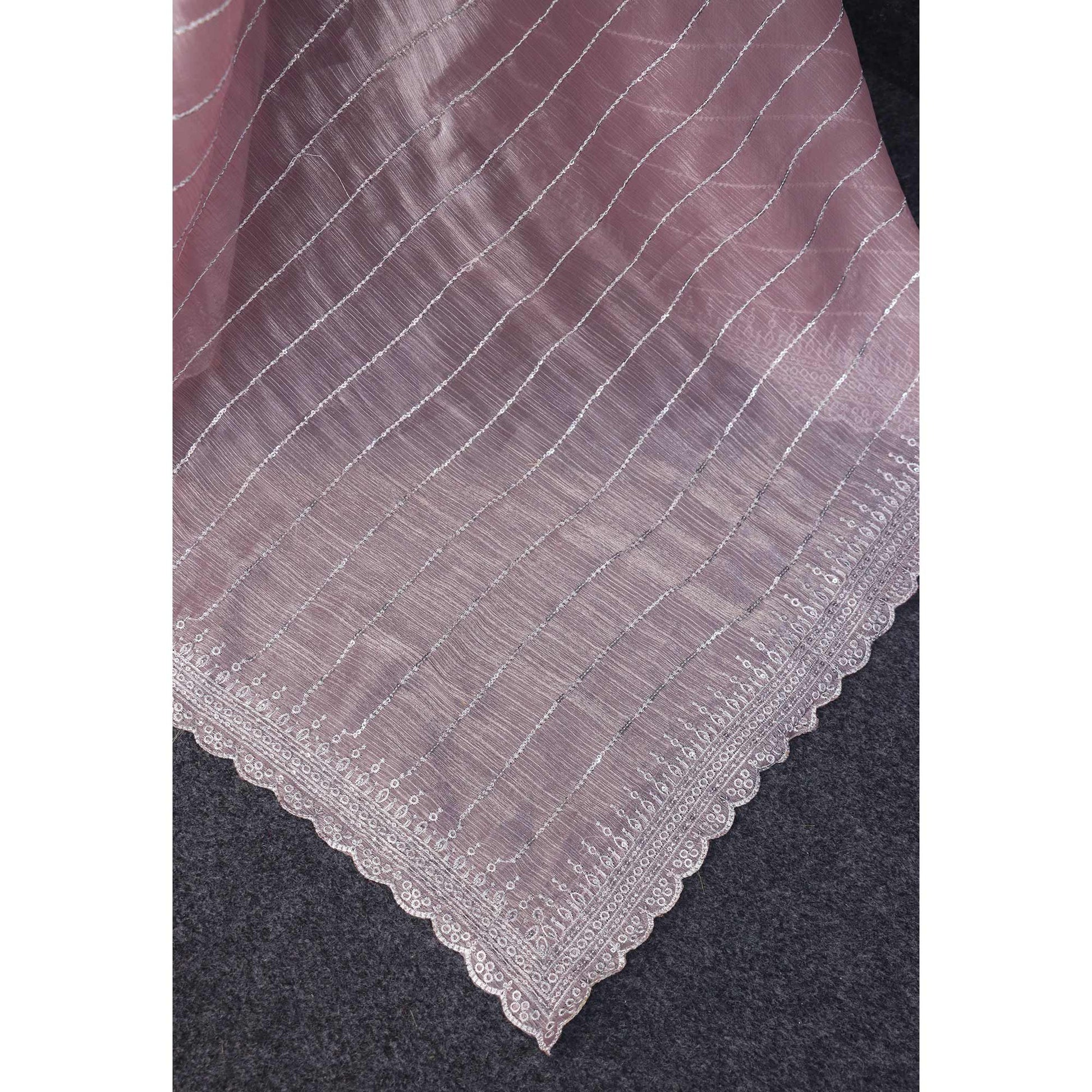 Light Mauve Sequins Embroidered Chiffon Silk Saree