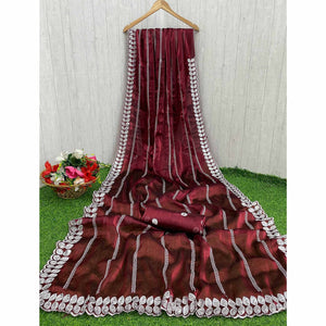 Maroon Sequins Embroidered Chiffon Silk Saree