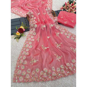 Gajri Pink Sequins Embroidered Chiffon Saree