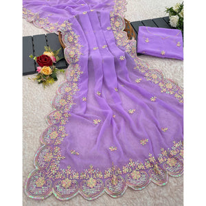 Lavender Floral Sequins Embroidered Georgette Saree