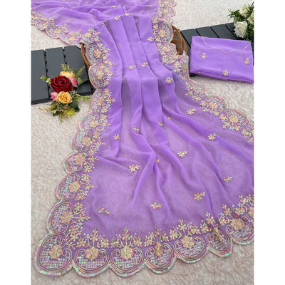 Lavender Floral Sequins Embroidered Georgette Saree