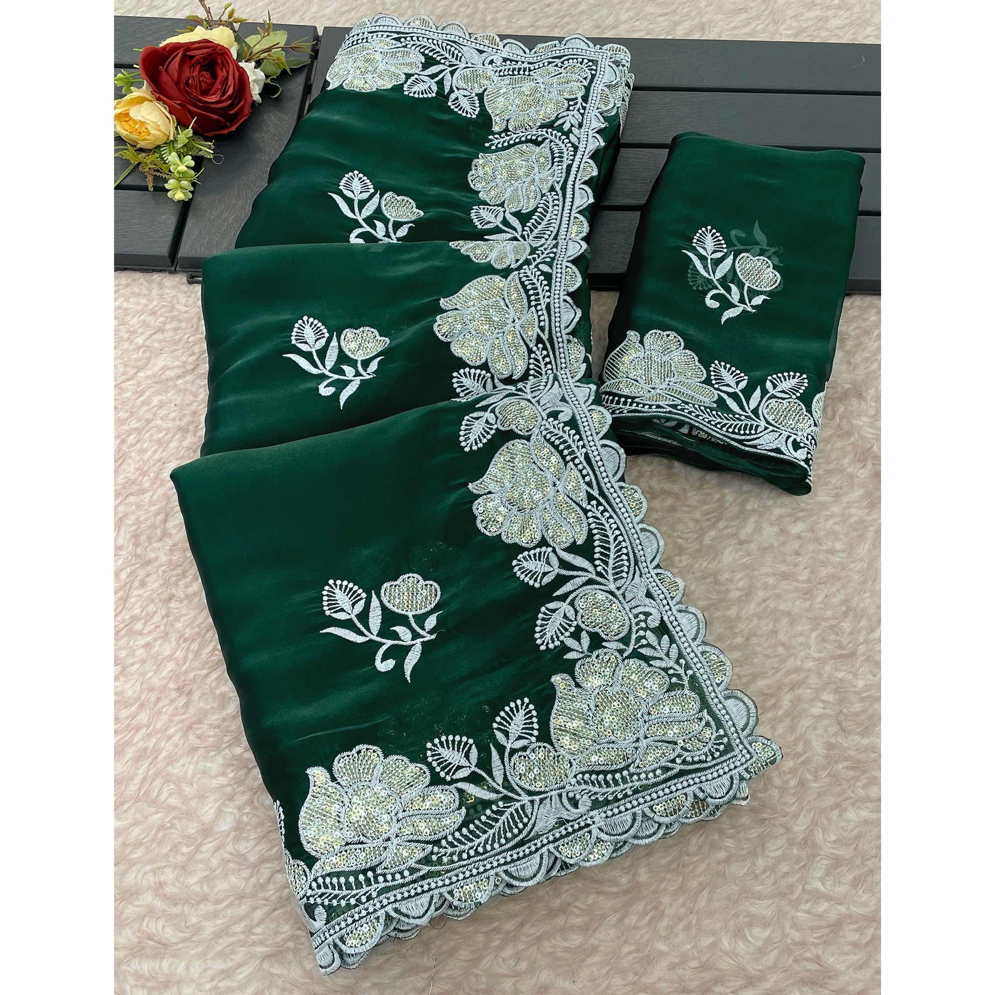 green-floral-embroidered-satin-saree