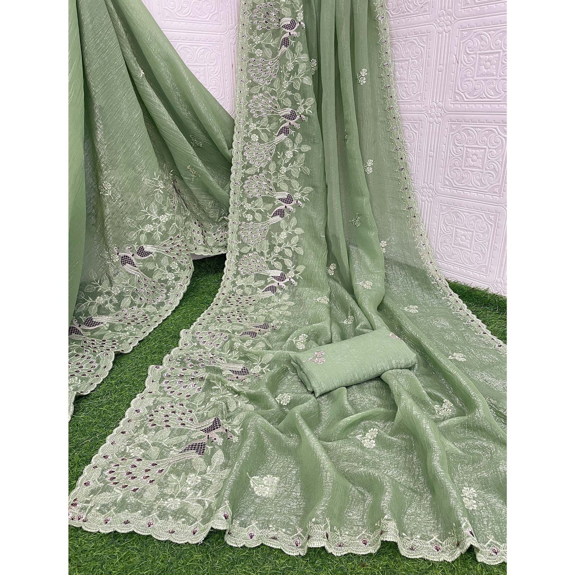 green-floral-sequins-embroidered-art-silk-crush-saree-4