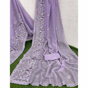Light Lavender Floral Sequins Embroidered Art Silk Crush Saree