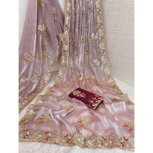Light Pink Sequins Work Embroidered Chiffon Saree