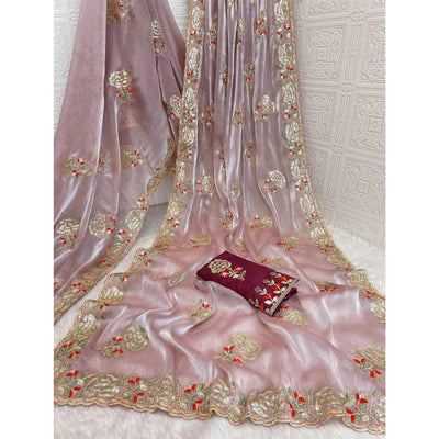 Light Pink Sequins Work Embroidered Chiffon Saree