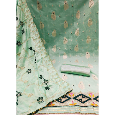 green-floral-woven-banarasi-silk-dress-material-4