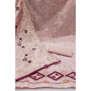 Mauve Floral Woven Banarasi Silk Dress Material