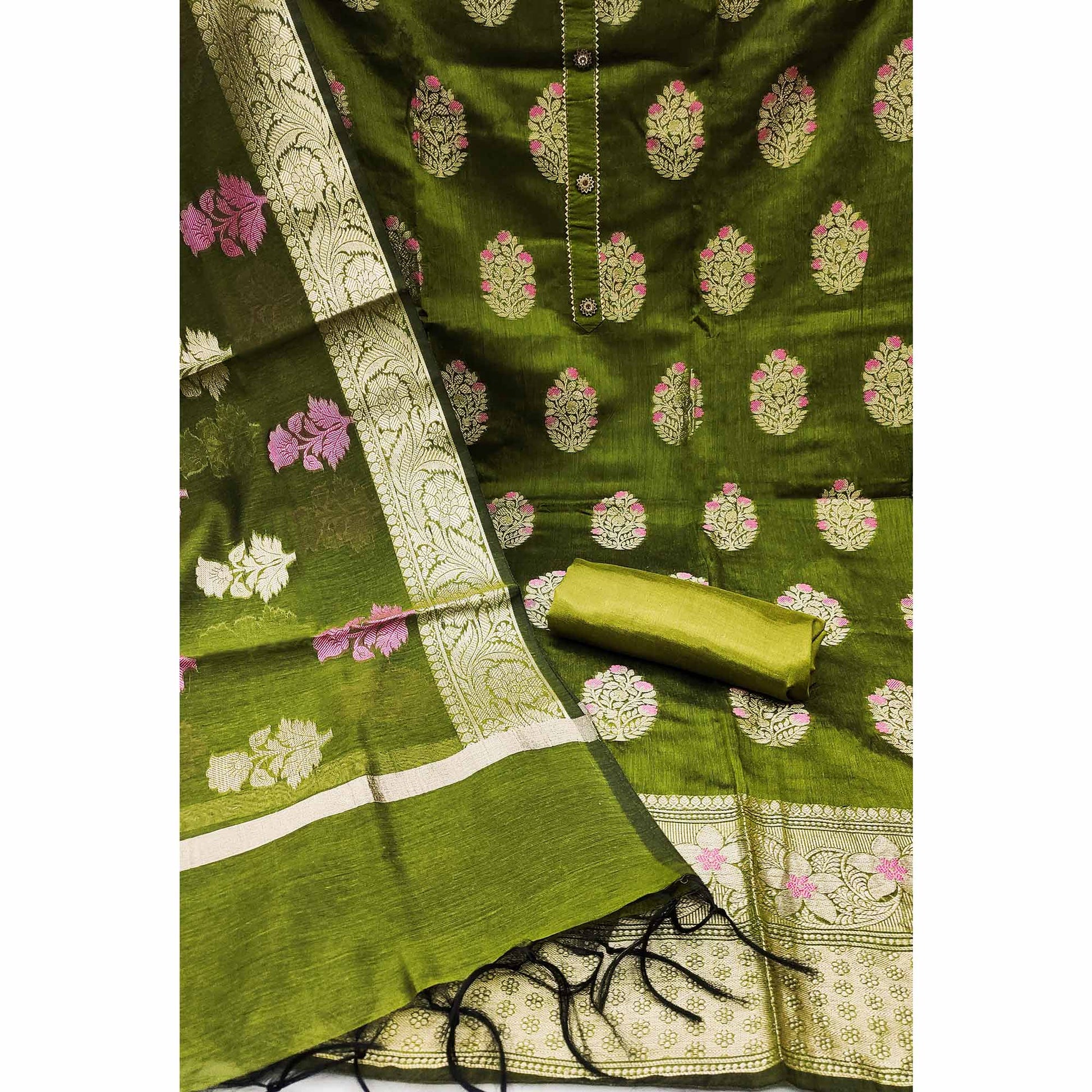 green-floral-woven-banarasi-silk-dress-material-2