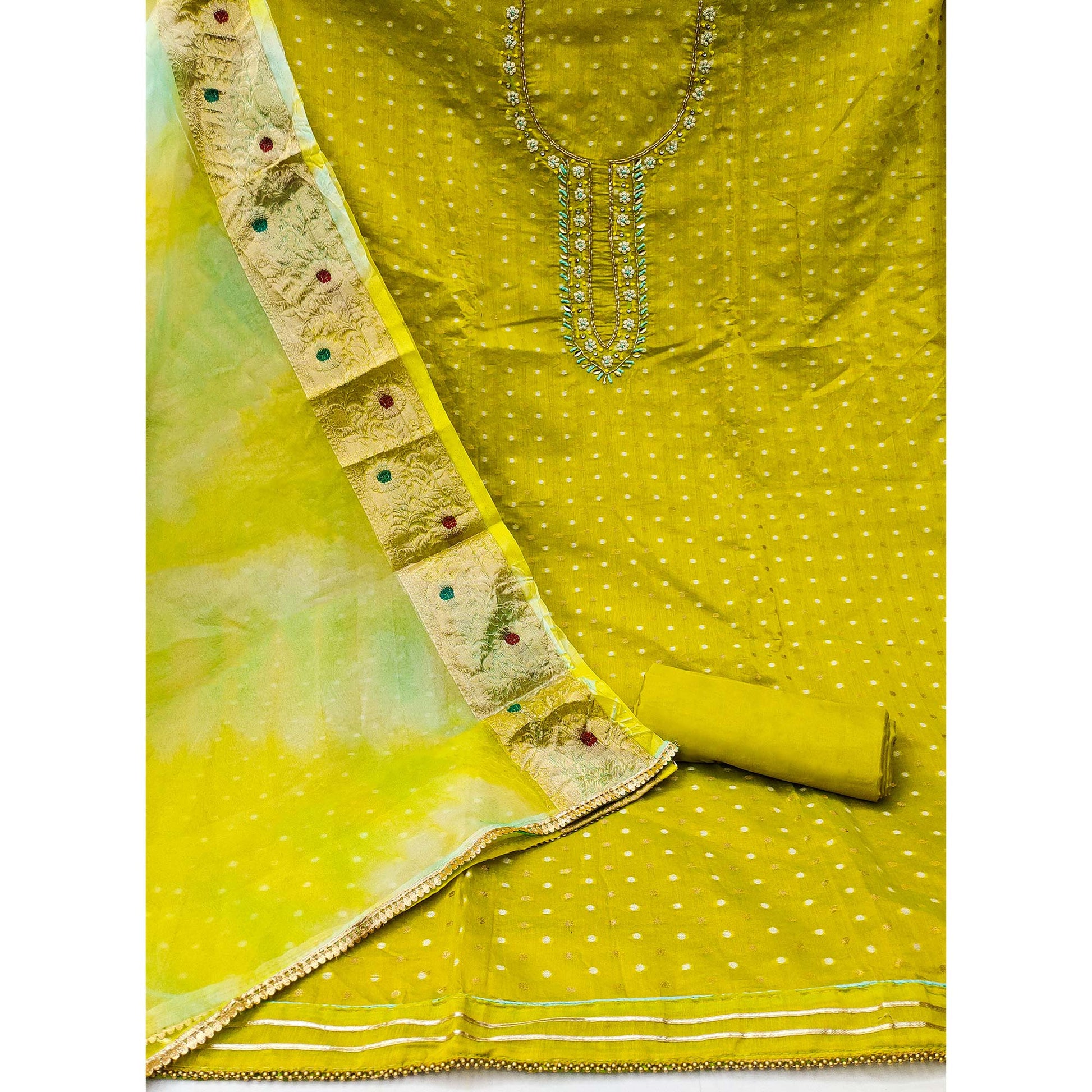 green-woven-with-handwork-modal-dress-material