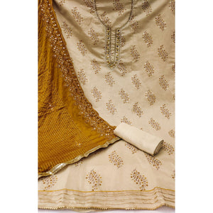 Chikoo Printed With Handwork Modal Dress Material
