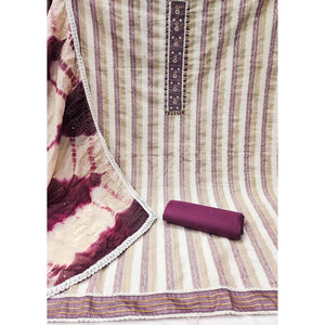 Cream & Wine Embroidered With Handwork Pure Cotton Dress Material