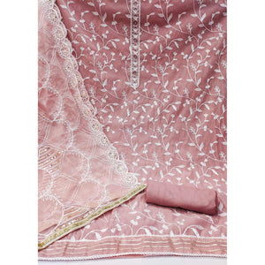 Dusty Pink Floral Embroidered Modal Dress Material