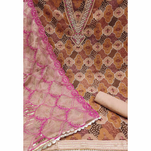 Chikoo Floral Printed Organza Dress Material