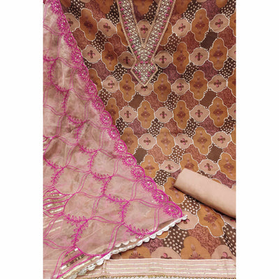 Chikoo Floral Printed Organza Dress Material