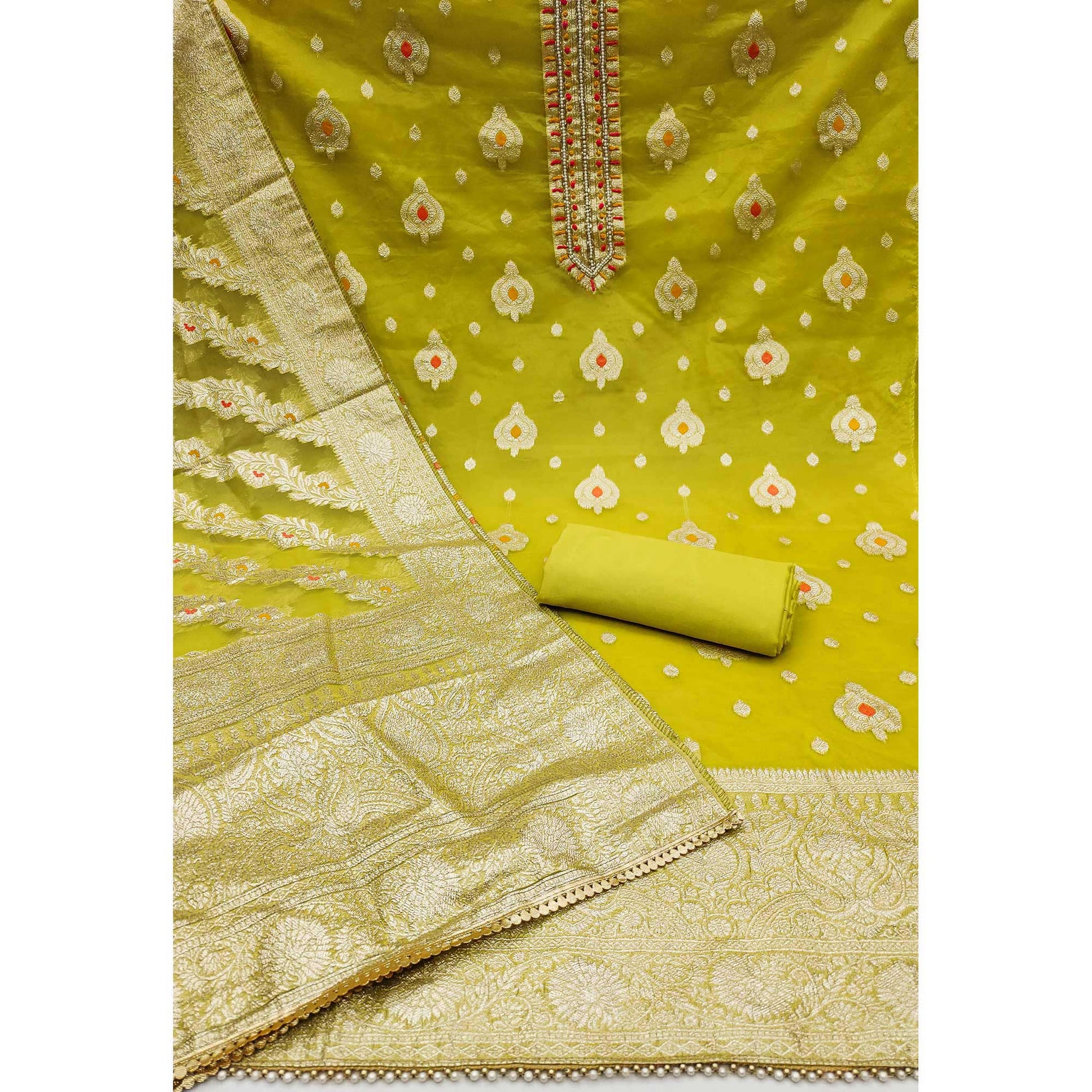 green-woven-organza-dress-material-2