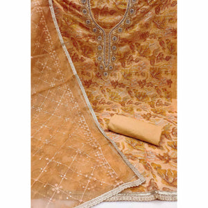 Chikoo Floral Printed Organza Dress Material