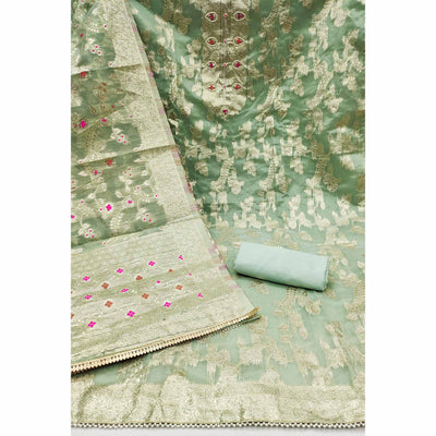 green-floral-woven-chanderi-silk-dress-material