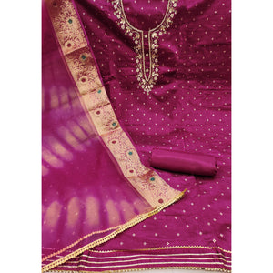 Magenta Woven With Handwork Chanderi Silk Dress Material