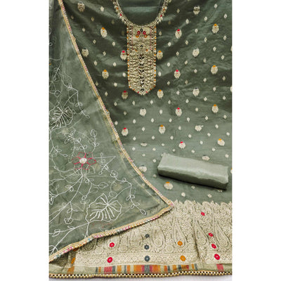 green-woven-with-handwork-organza-dress-material-1