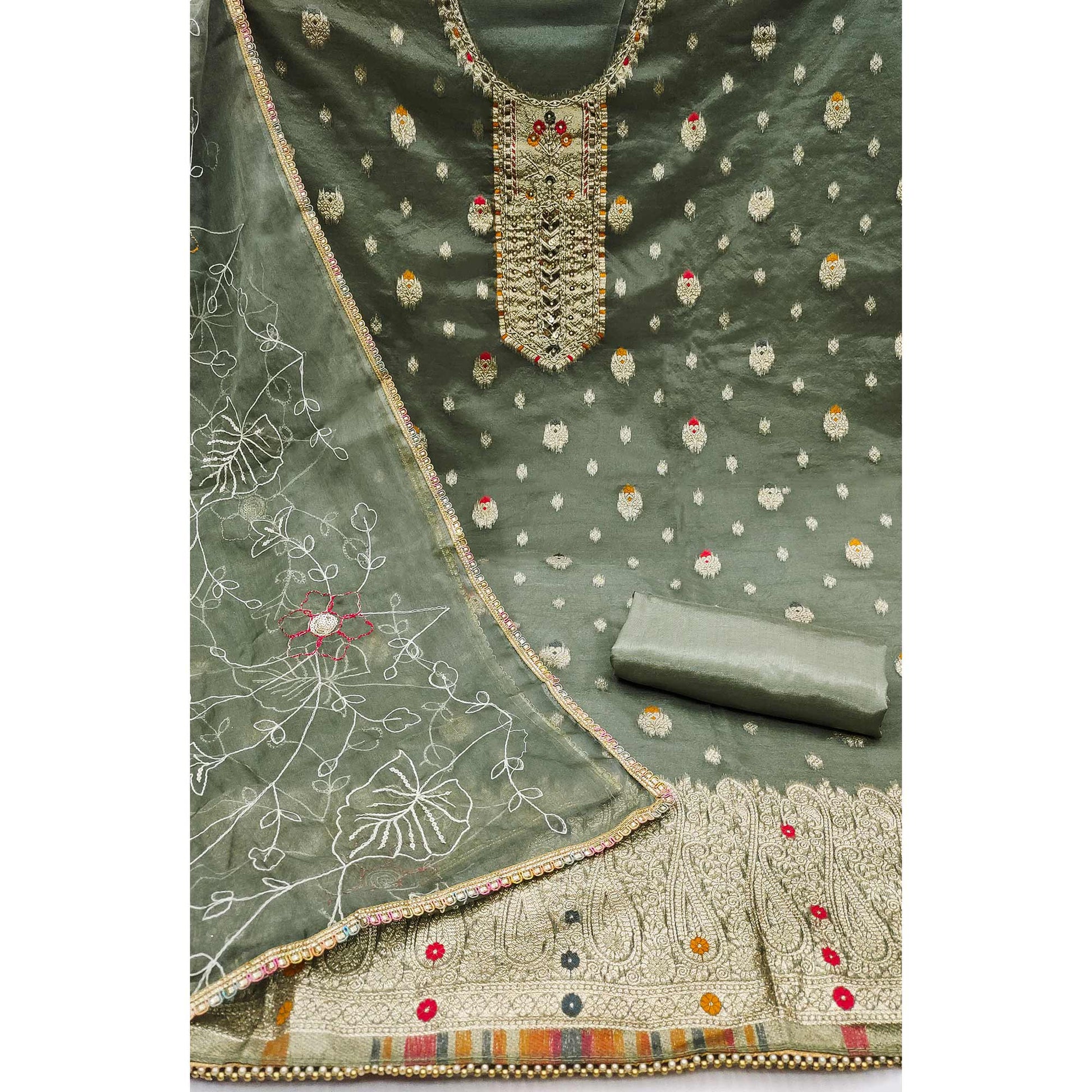 green-woven-with-handwork-organza-dress-material-1