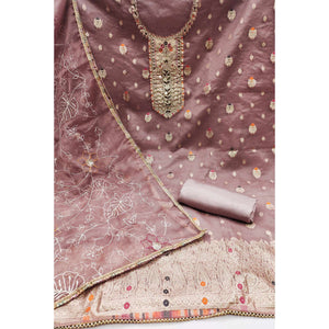 Mauve Woven With Handwork Organza Dress Material