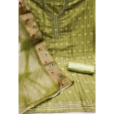 green-woven-chanderi-silk-dress-material