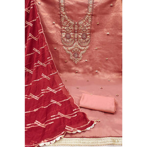 Dark Peach Embroidered Viscose Dress Material