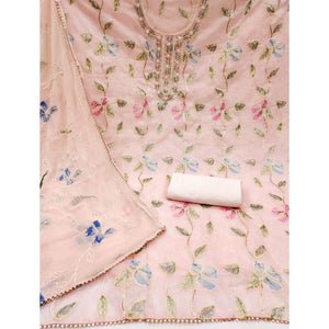 Light Peach Floral Printed Organza Dress Material