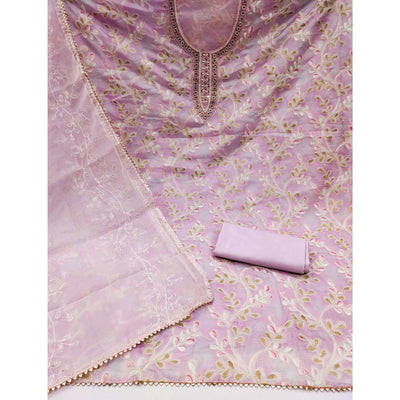 Light Purple Embroidered Organza Dress Material