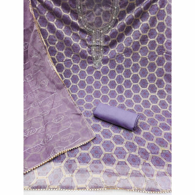 Lavender Printed Organza Dress Material