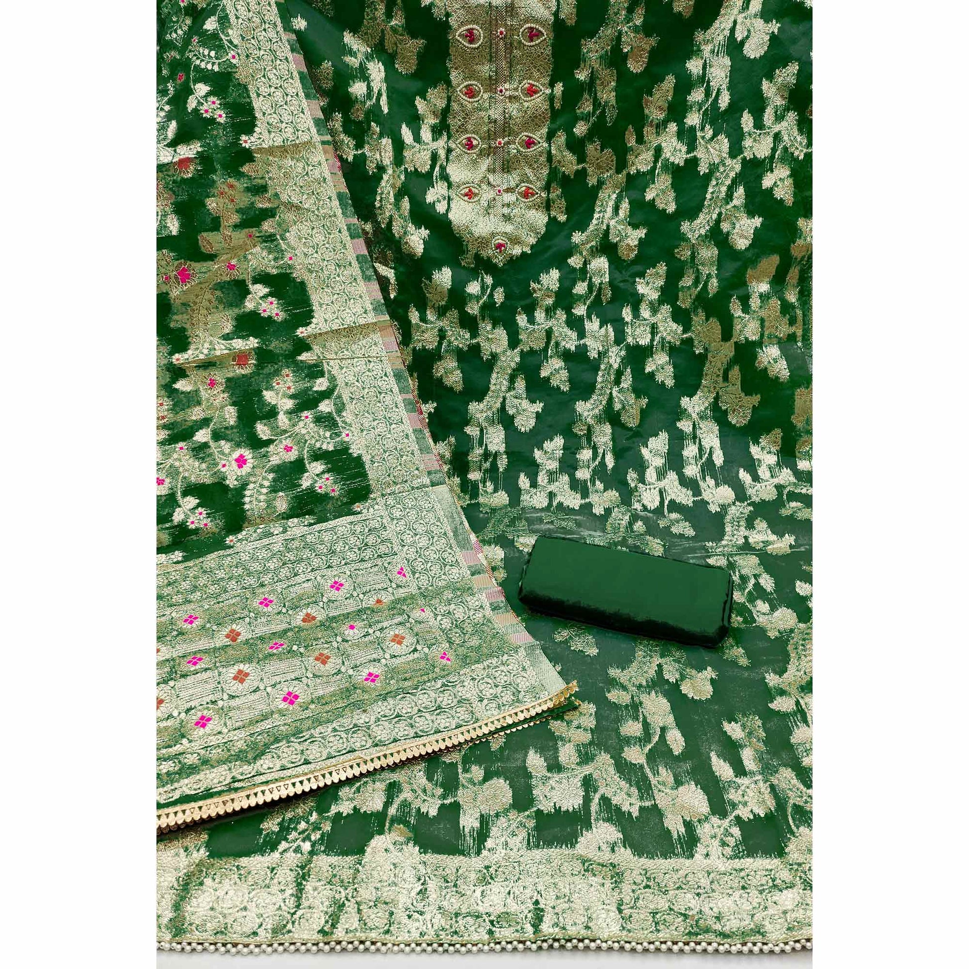 green-woven-organza-dress-material-3
