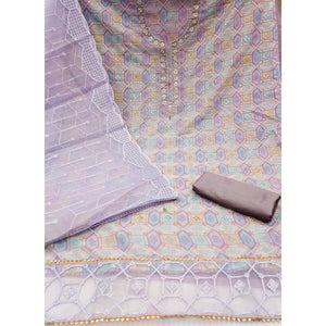 Light Lavender Sequins Embroidered Organza Dress Material