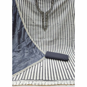 Grey Printed Pure Cotton Dress Material