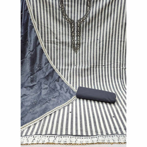 Grey Printed Pure Cotton Dress Material