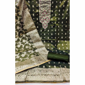 Mehandi Green Woven Banarasi Silk Dress Material