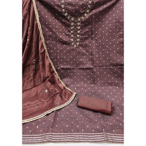 Brown Woven Chanderi Silk Dress Material