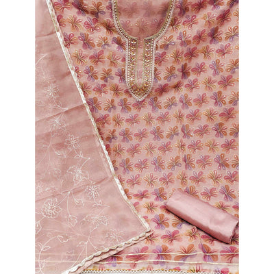 Light Mauve Sequins Embroidered Organza Dress Material