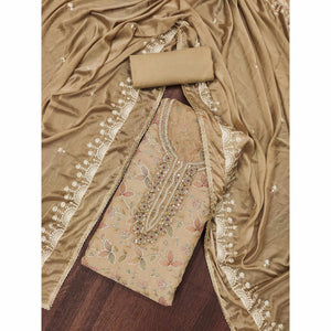Chikoo Floral Hand Embroidered Organza Dress Material
