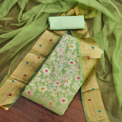 green-floral-woven-with-hand-embroidery-muslin-dress-material